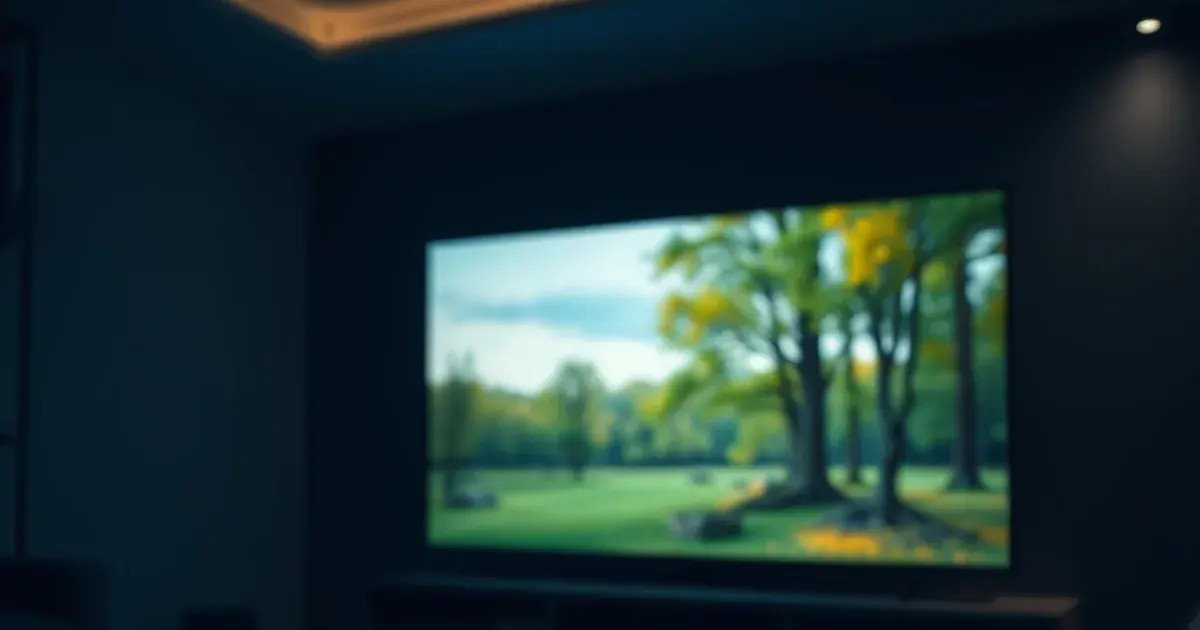 Donkere woonkamer met een 4K streamingbox verbonden via een ethernetkabel aan een televisie met scherp beeld