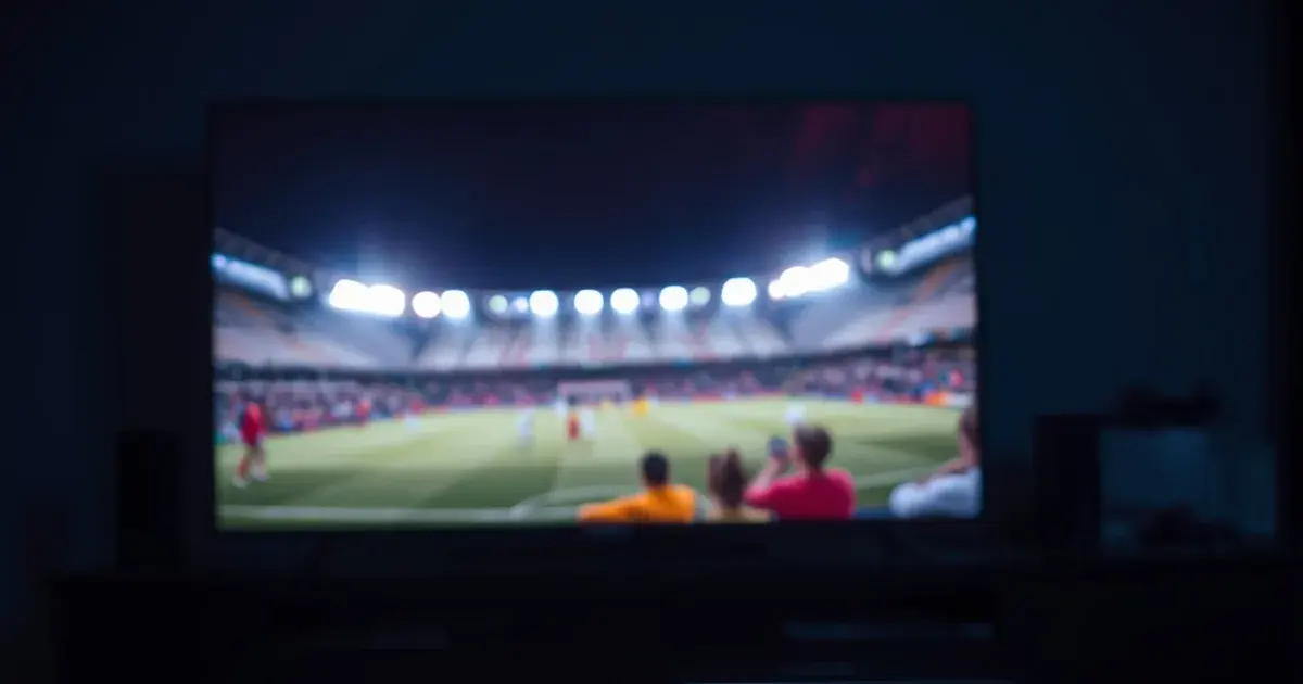 Twee IPTV-apparaten naast elkaar in een donkere woonkamer tijdens een live voetbalwedstrijd, één actief en één als backup klaarstaand